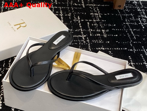 The Row Women Flip Flop in Black Leather Replica