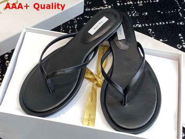 The Row Women Flip Flop in Black Leather Replica