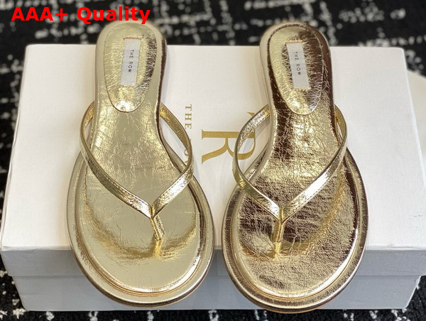 The Row Women Flip Flop in Gold Leather Replica