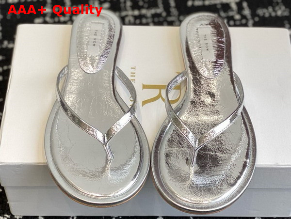 The Row Women Flip Flop in Silver Leather Replica