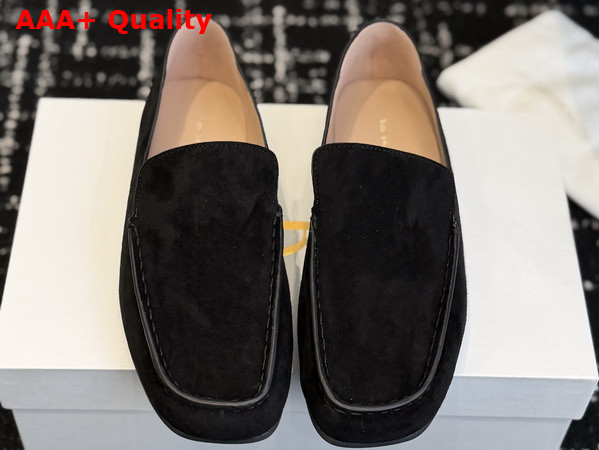 The Row leo Slipper in Lacquer Black Suede Replica