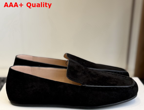 The Row leo Slipper in Lacquer Black Suede Replica