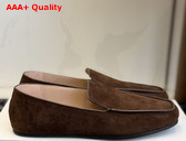 The Row leo Slipper in Lacquer Brown Suede Replica